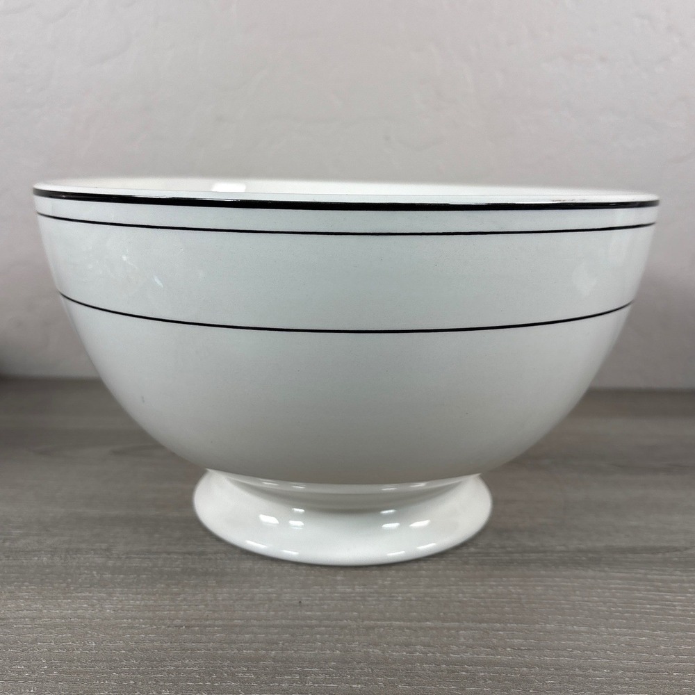 Pottery Barn Marina Large Serving Bowl White Black Stripes Ceramic 10 Inch
